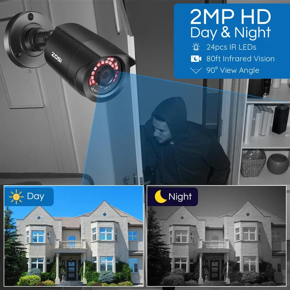 

ZOSI 1080P HD-TVI CCTV Security Camera ,3.6mm Lens 24 IR LEDs,65ft Night Vision ,Outdoor Whetherproof Surveillance Camera