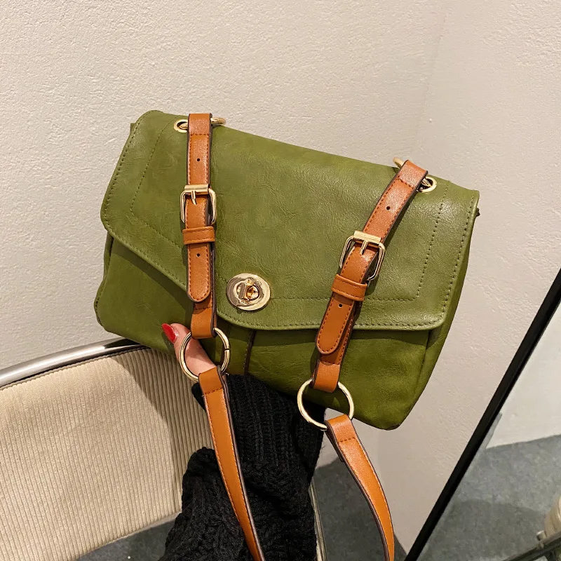 

Retro Green PU Leather Small Flap Crossbody Bags for Women 2022 Hit Trend Women's Branded Side Bag Shoulder Handbags and Purses