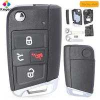 keyecu flip remote control car key shell case with 4 button hu162t hu66 blade fob for volkswagen golf gti tiguan jetta atlas