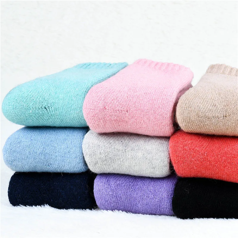 3 pairs 2020 winter new Thick rabbit wool socks women's winter tube terry socks solid color ladies super thick warm snow socks