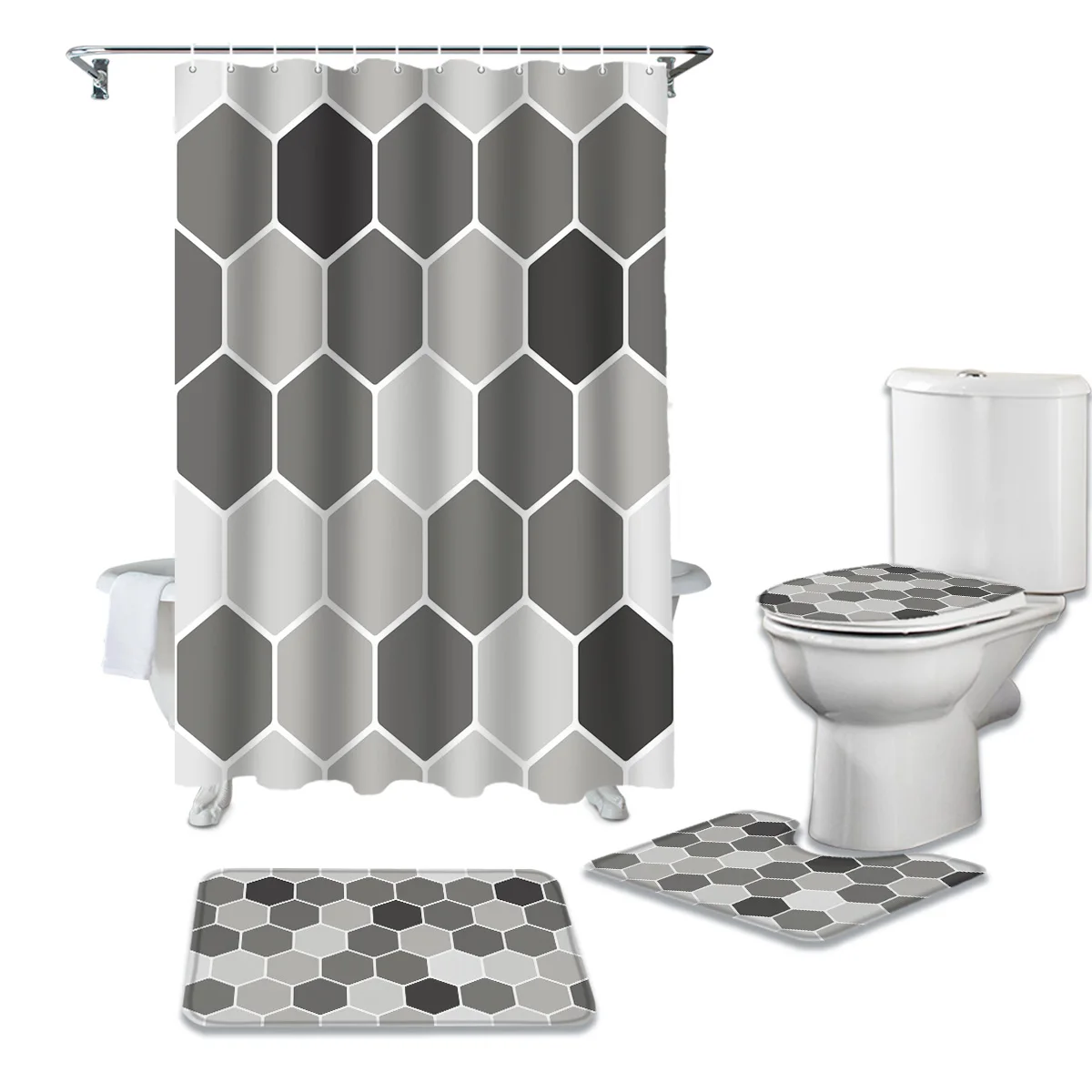 Серый соты Ванная комната Шторы комплект набор ковриков для ванной душевая s с