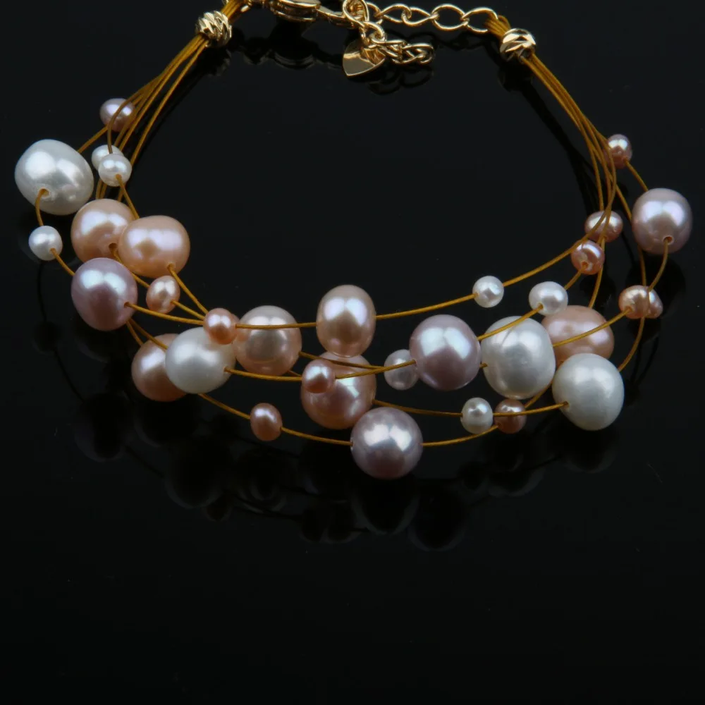 

Adjustable Pearl Bracelet 100% Natural Freshwater Pearl Bangles Multi-layer Luxury Bracelets For Women Handmade DIY Jewelry Gift