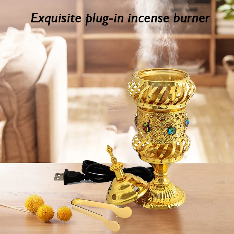 Middle East Metal Electric Incense Burner Cone Incense Holder Sandalwood Incense Holder Aroma Diffuser Home Office Buddha Decor