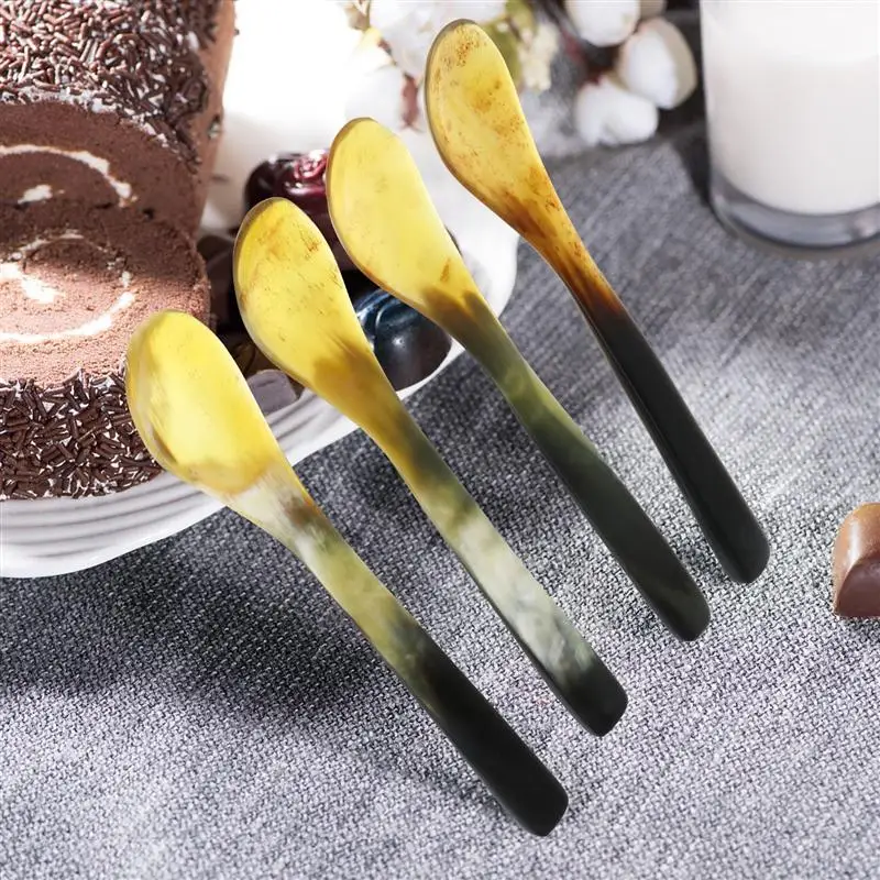 

3/4Pcs Ox Horn Coffee Spoon Unique Coffee Scoops Cake Dessert Spoons Kithchen Soup Spoons For Home Use