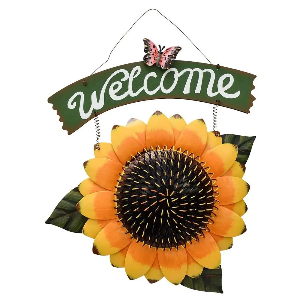 

Home Decor Pastoral Outdoor Shop Craft Garden Party Welcome Sign Wall Art Iron Sunflower Painting Retro Door Hanging Indoor