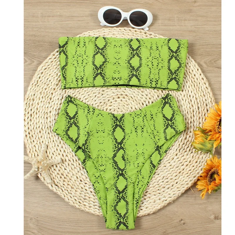 

2021 New Beach Swimsuit with Pure Color Print Sexy Swim Suit Two Piece Swimwear Woman High Waist Thong Bikini Set