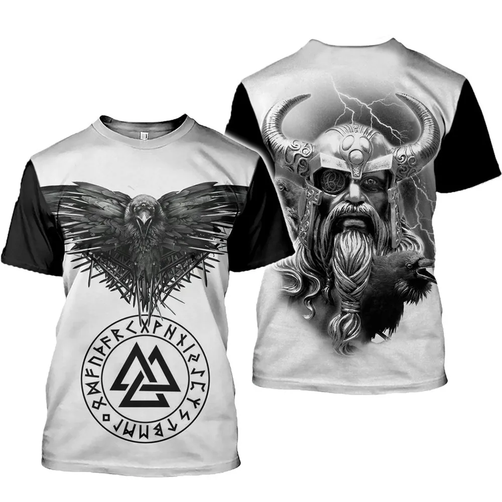 

Fashion 3D Viking Logo Print Men T-Shirt Casual Street Trendy Short-Sleeved Harajuku Hip-Hop Summer Unisex Tops Tee Men Clothing