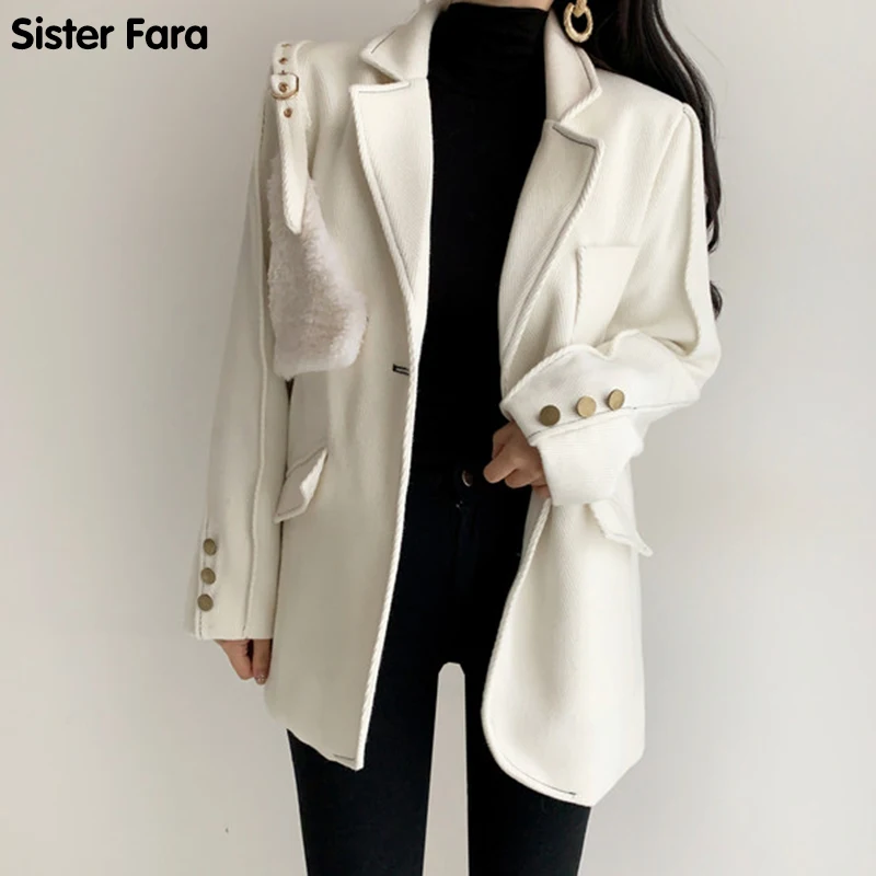 

Женский Длинный блейзер Sister Fara, свободный шерстяной костюм с пуговицами в один ряд, Офисная куртка для весны и осени