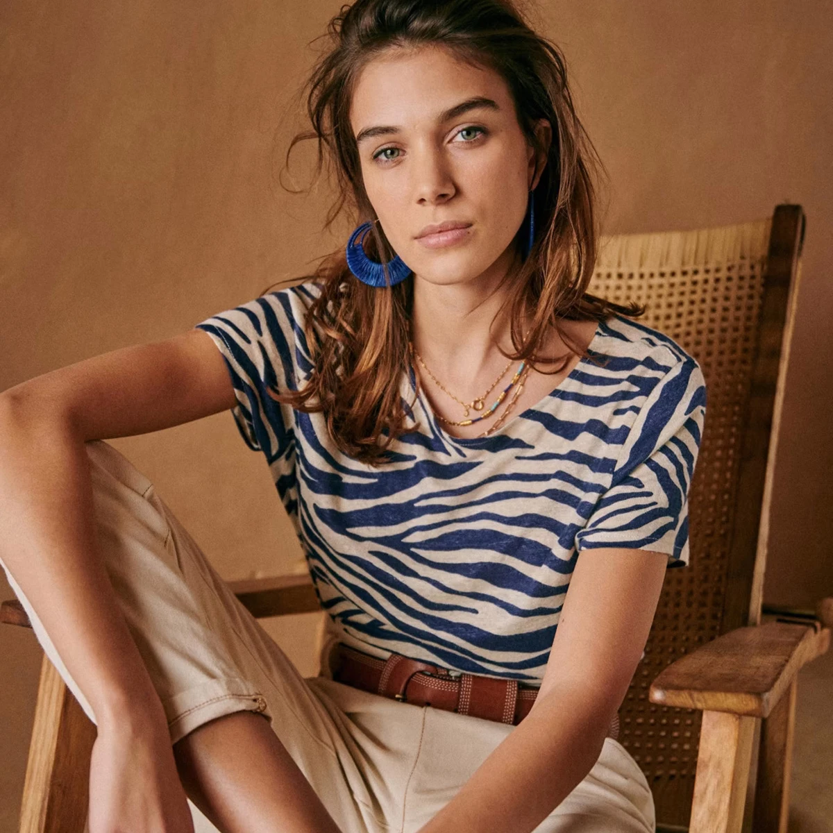 

Imprimé zèbre T Shirt Linen Femme Short Sleeve Round Collar Pattern Print Loose Tee Shirt Retro 2021 Tops Casual Women T Shirts