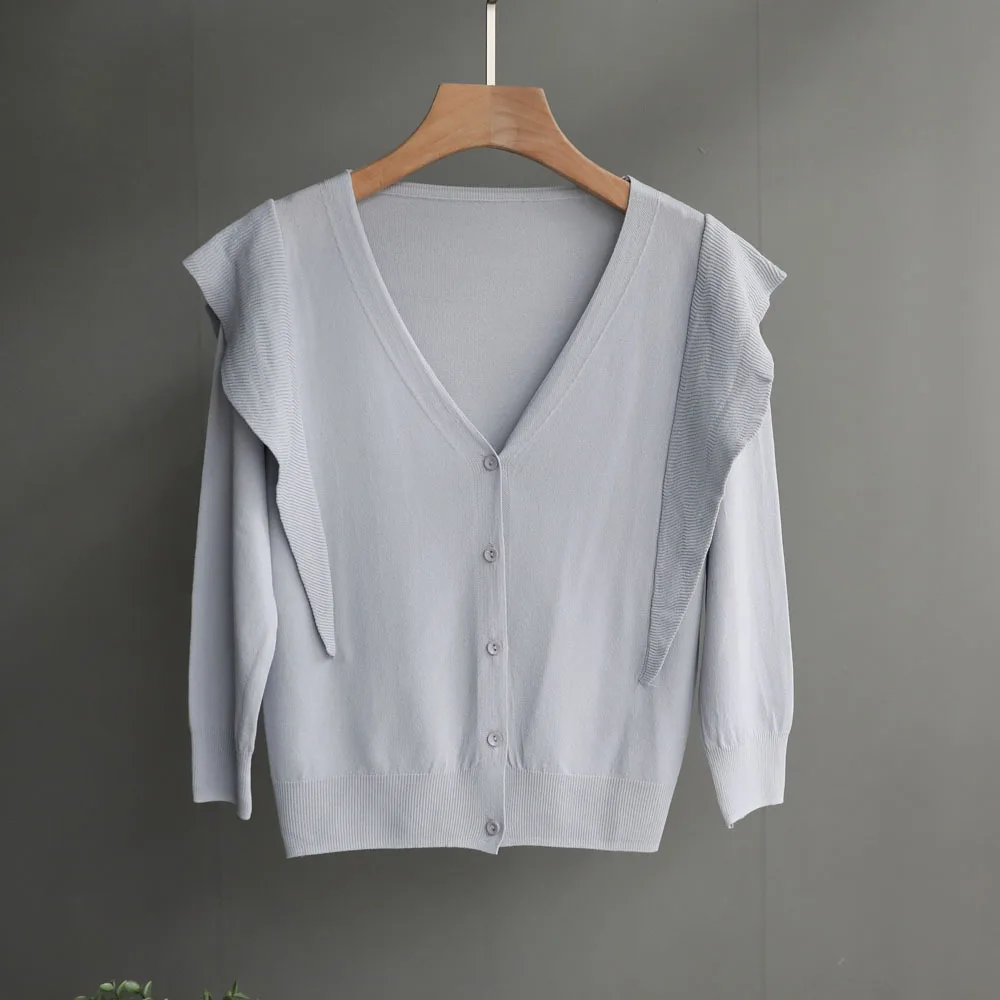 Солнцезащитный кардиган для женщин короткий Шелковый с оборками длинным рукавом