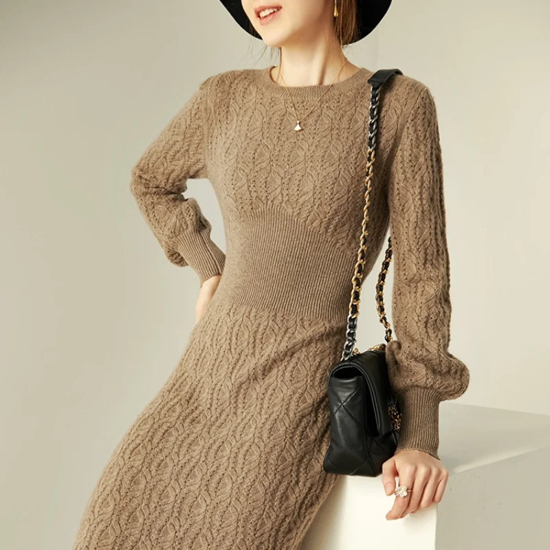 Fashion Long Knitted Sweater Dress Woman Maxi Sleeve Casual Women Dresses