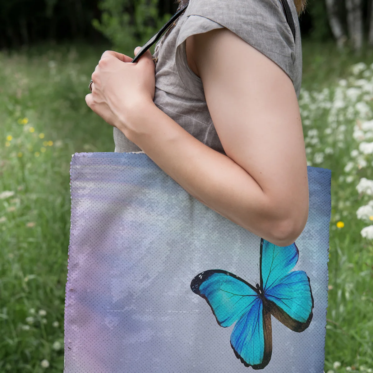 Сумка на плечо с изображением животных и синей бабочки женские сумки одно