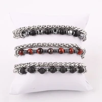 dropship new design natural stone stainless steel chain beaded bracelet men jewelry gift