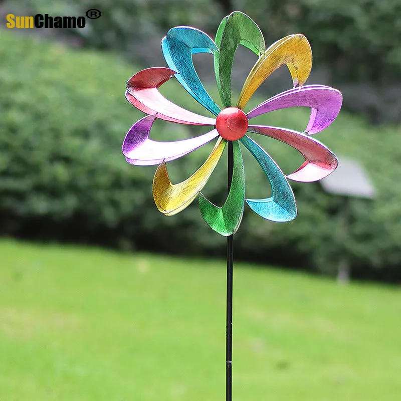 

Sunchamo Outdoor Iron Art Colorful Windmill Garden Decoration Courtyard Villa Yard Layout Lawn Landscaping Gardening Ornaments