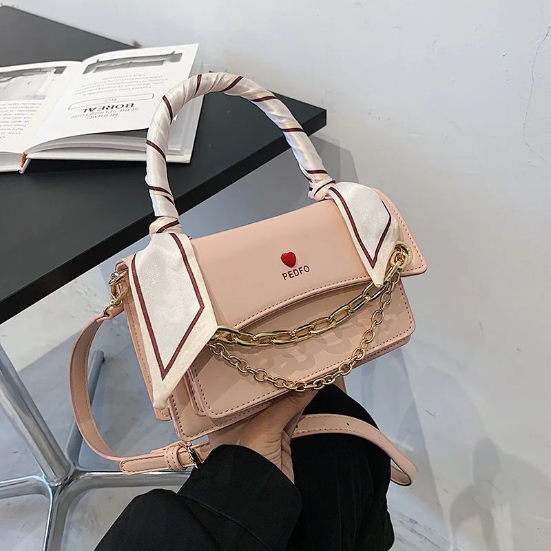 

High Quality Sweet Fashion Love Silk Scarf Handbag Female 2021Summer New Net Red Tide Single Shoulder Messenger Small Square Bag