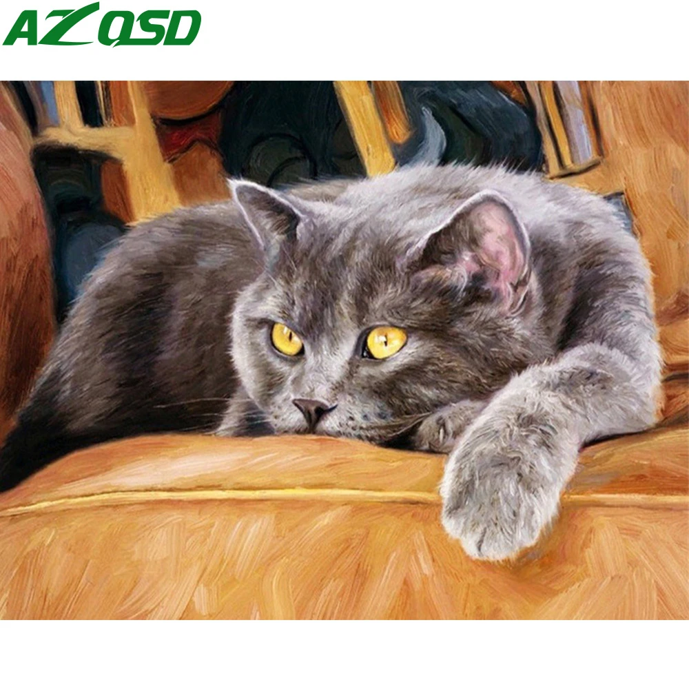 AZQSD краска по номерам кошка холст краски ing наборы ручная ed подарок масляная