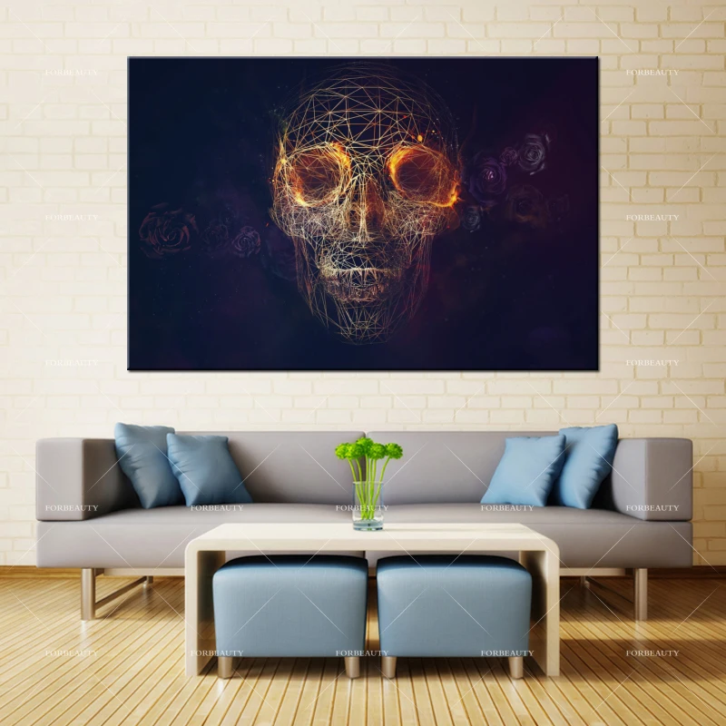 Геометрическая Печать skull_lines_roses_печать на холсте водостойкие чернила домашний