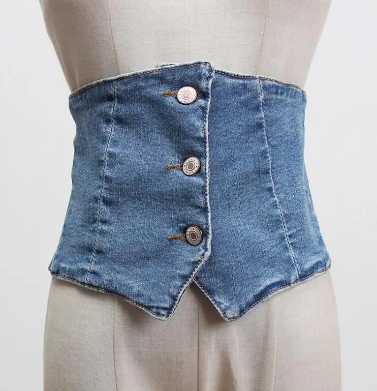 Женский модельный широкий Джинсовый пояс синий корсеты с украшением R448 |