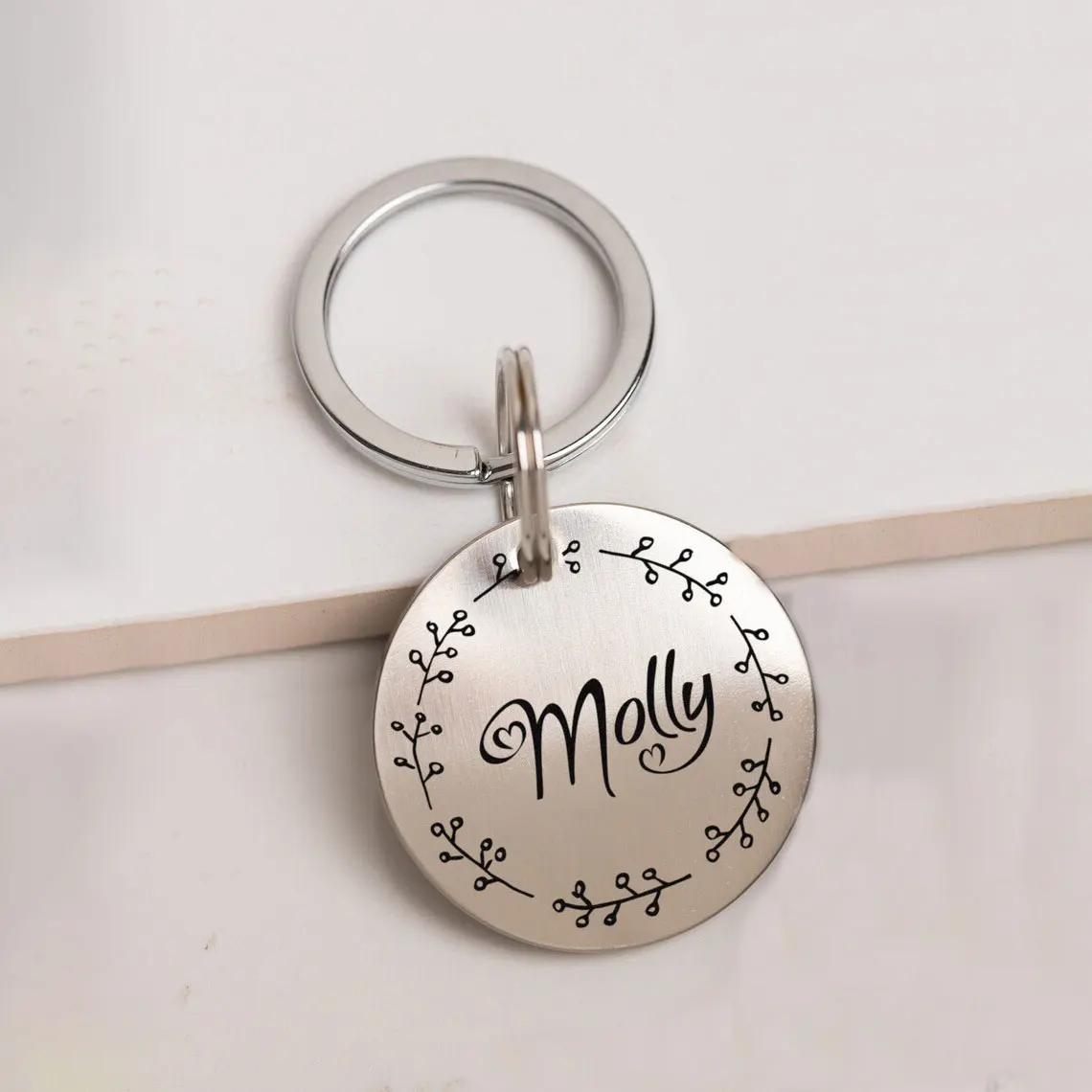 

Custom Floral Engraved Boho Pet Collar ID Tag Personalized Wreath Pet Tags Identification Tags For Small Medium Large Dogs