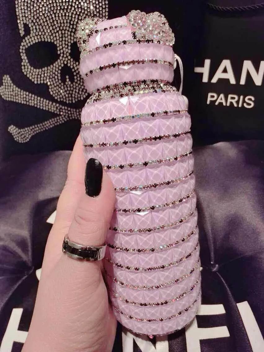 

280ML girl Diamond-encrusted Handmade Thermal Water Bottle With Pendant