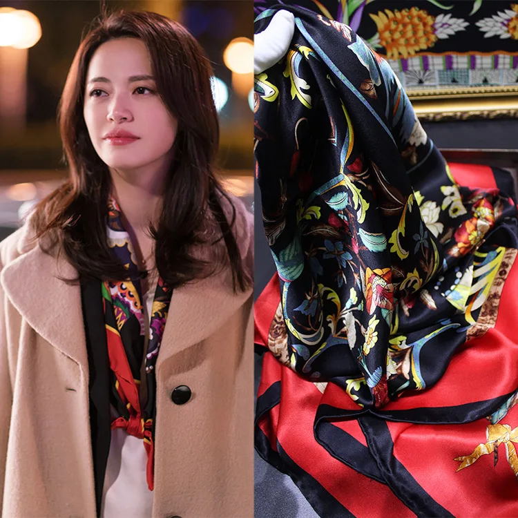 Шелковый шарф женские большие квадратные шарфы 2020 платок для женщин роскошная