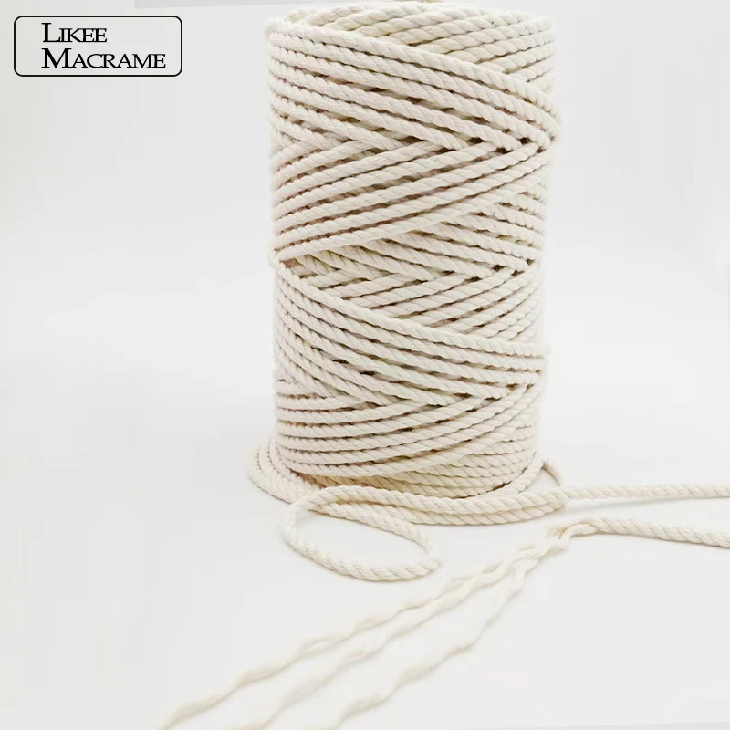 

3mm 4mm Macrame Rope 100m Natural Color Twisted String Cotton Cord For Handmade Gift DIY Home Wedding Accessories