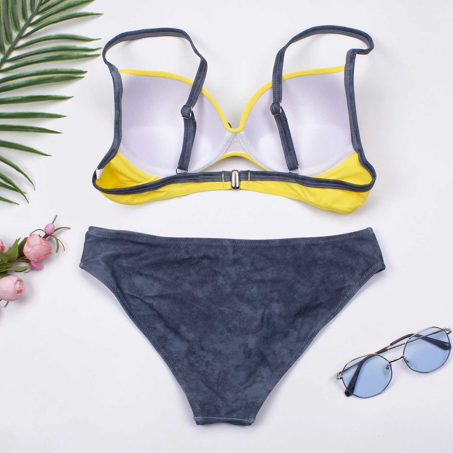 Женский купальник ESSV бикини с бантиком и пуш-ап Летний Пляжный Купальник | Спорт