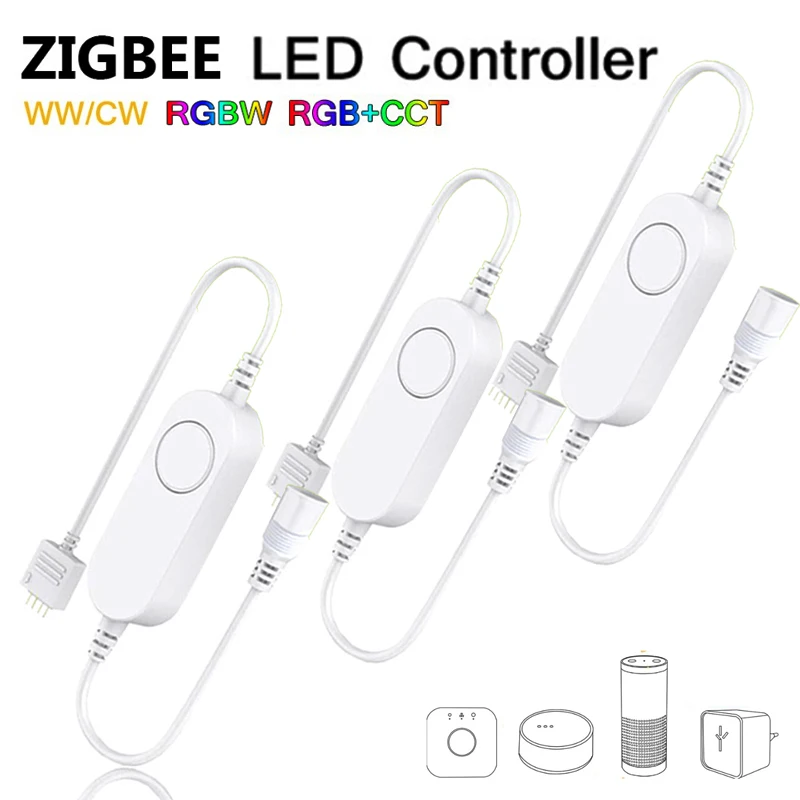 DC5V 12V 24V RGB + ССТ/RGBW/CW Zigbee мини умная Светодиодная лента Управление Голос для эхо