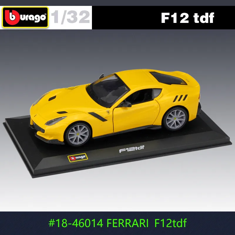

Новая модель автомобиля Bburago 1:32 Ferrari F12 TDF из желтого сплава, Игрушечная модель автомобиля, литье под давлением, статическая модель автомобиля, коллекция, посвященная