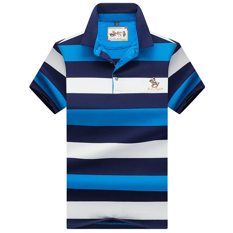 Мужская хлопковая приталенная рубашка поло в полоску с коротким рукавом|Поло| |