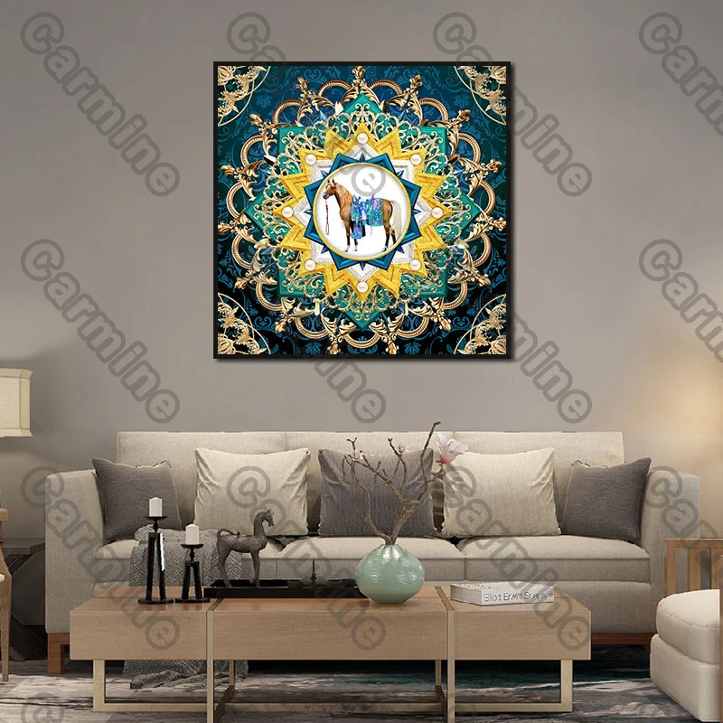 

Posters Symmetrical Geometric Pattern Horse Painting and Prints Wall Art Decoration for Living Room and Bedroom 2Pcs Frameless