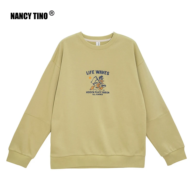 

Spring's New Cartoon Turtleneck Cotton Hoodie Women's Medium Length Loose Loose Sleeve Sleeve Slouchy Wind Top