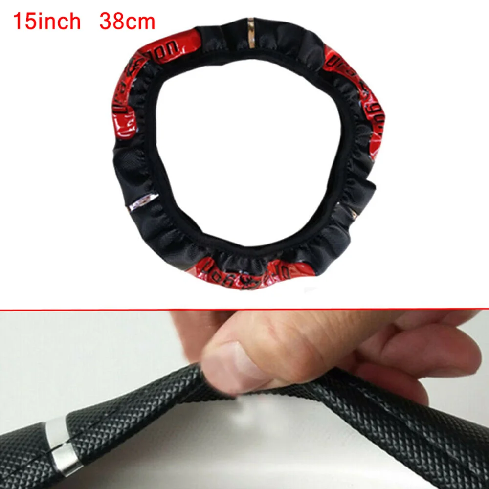 1x чехол рулевого колеса автомобиля 38*38*4 см черный красный искусственная кожа 15