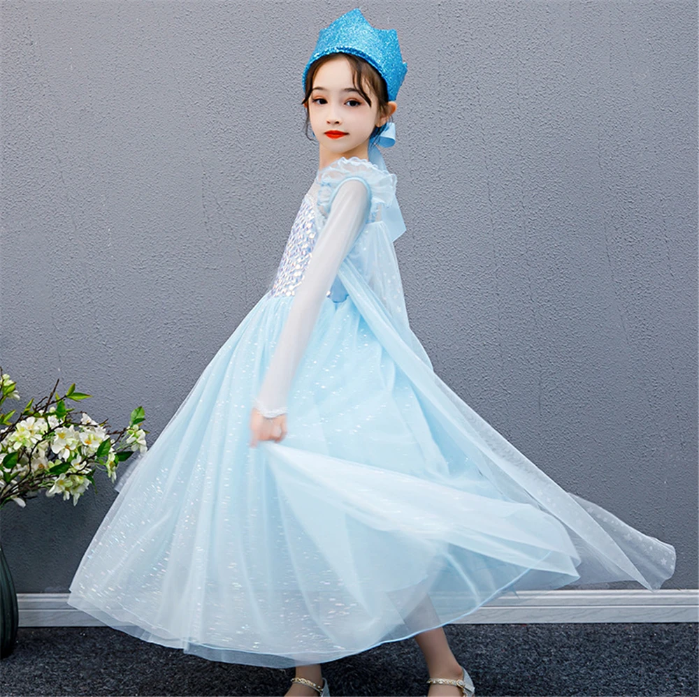 

Christmas Girls Elsa Dress Toddler Light Blue Party Dresses Fluffy Girl Princess Ceremonial Dress Kids Snow Queen Elsa Costume