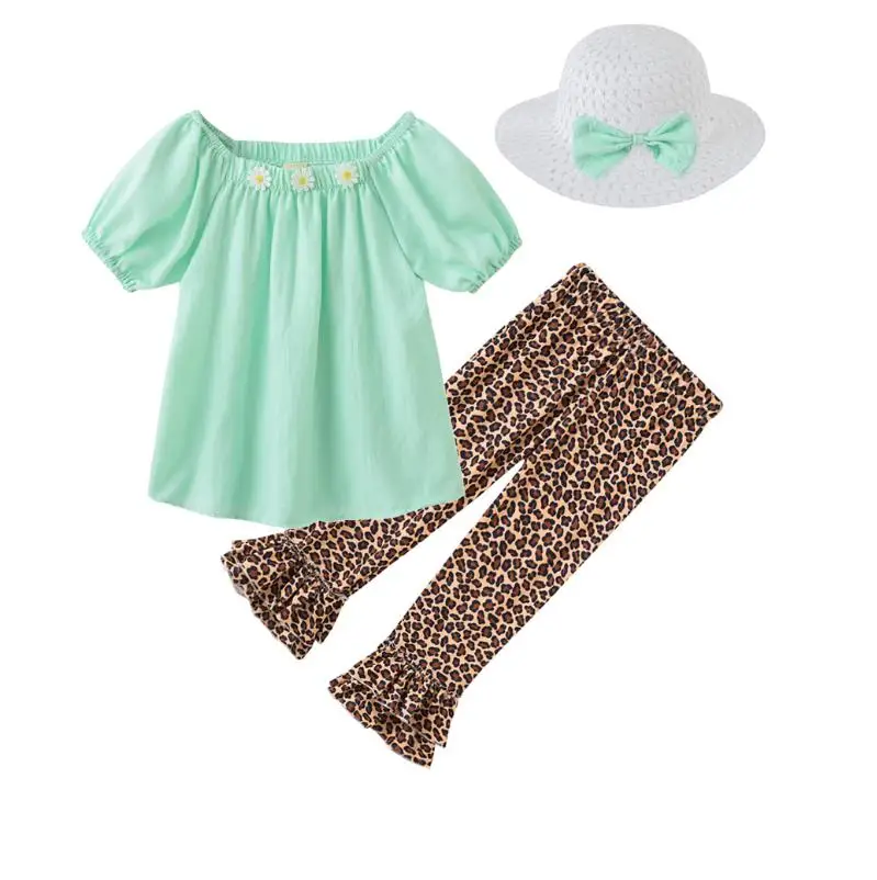 Cute Baby Girls Clothing Casual Girl Clothes Set Outfit Summer Beach Clothe Tops +horn Pants + Hat 3PCS Suit | Детская одежда и