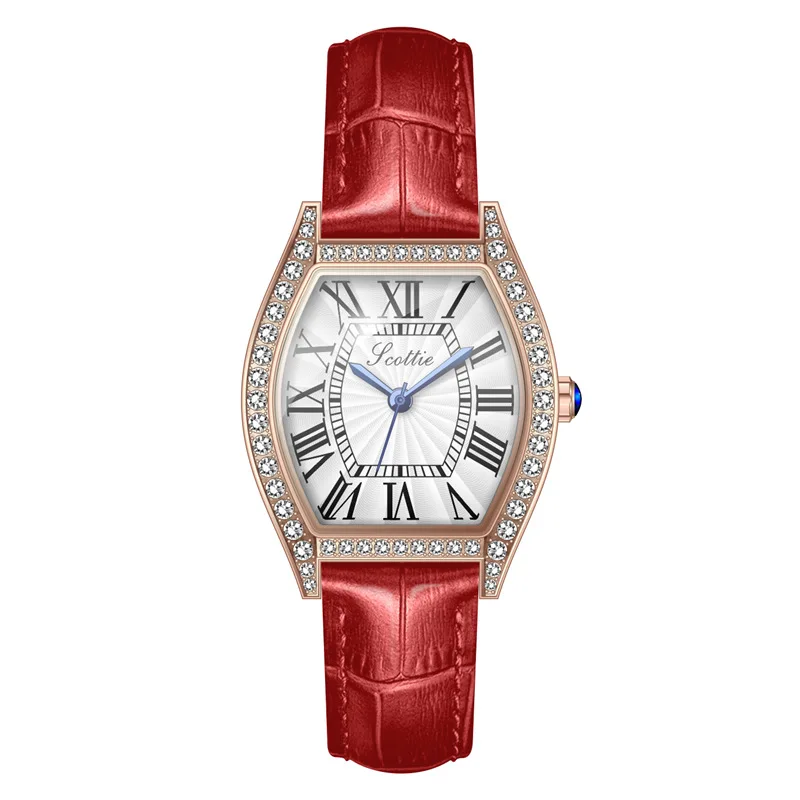 Super Red Diamond Women Watches 2021 Top Brand Leather Waterproof Quartz Watch For Ladies Clock Hours Gift Women Watch Casual