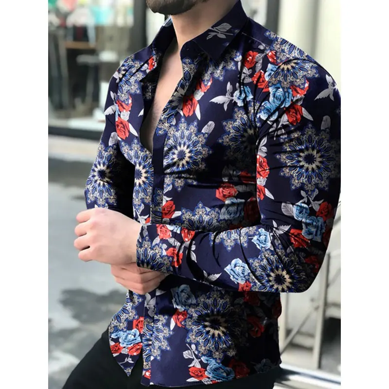 

Men's Shirt Spring And Autumn New Men's Casual Long Sleeve Turn Over Collar Shirt Large Print Slim Shirt Beach Shirt