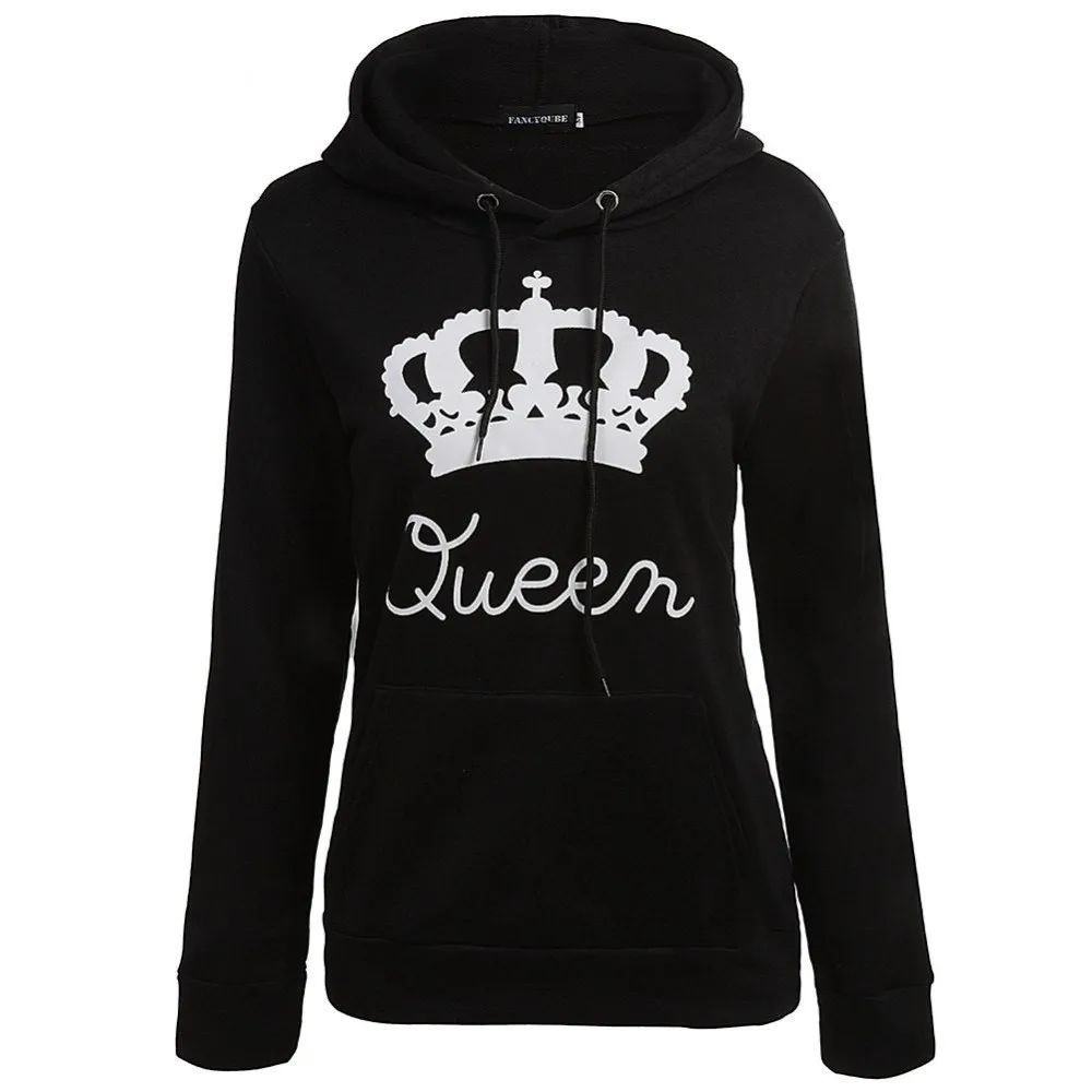 

KING Queen Pullovers Crown Print Unisex Men Women Autumn Hoodies Sport Slim Sweatshirt for Couple Lovers Light Patchwork Hooded