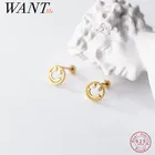 Женские маленькие серьги-гвоздики WANTME, из стерлингового серебра 925 пробы, в стиле минимализма, со счастливой улыбкой, со спиральными бусинами, ювелирные украшения для пирсинга