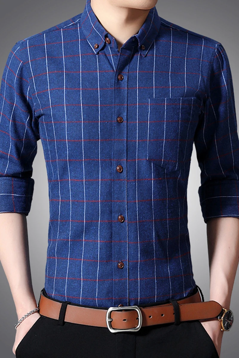 

iSurvivor 2021 Slim-fit men's plaid shirt spring and autumn men's brand casual long-sleeved shirt soft and comfortable