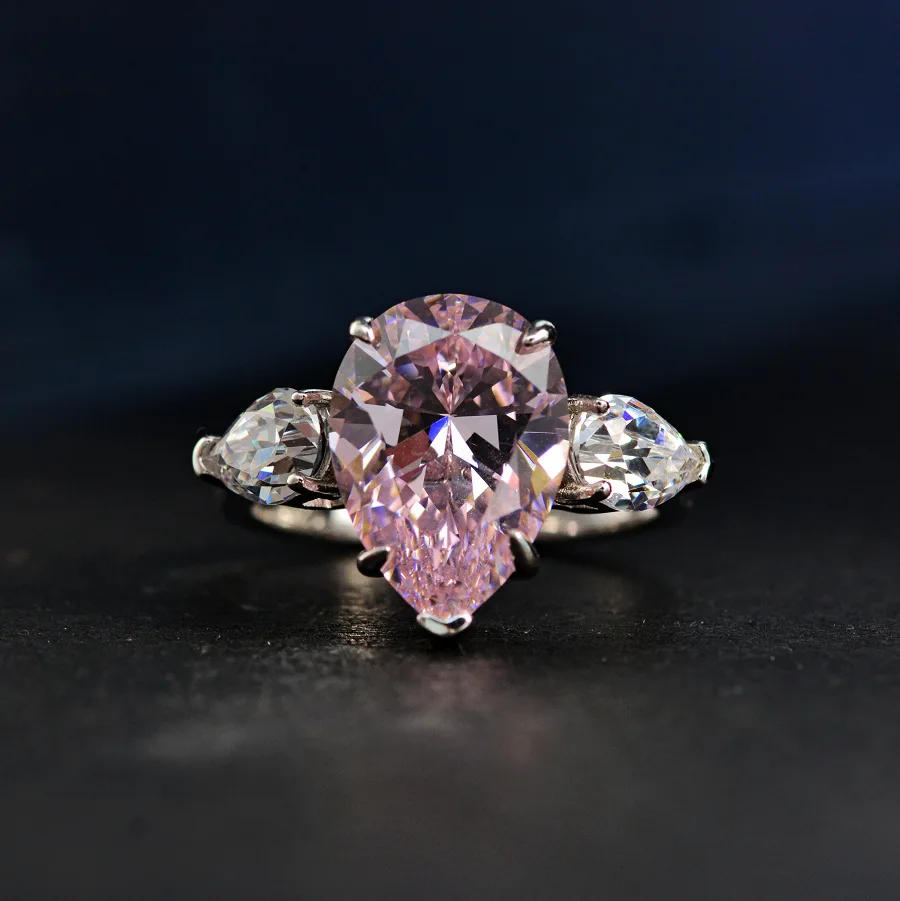 

925 пробы серебряные кольца в форме капли воды, синтетический алмаз, розовый циркон Аквамарин/камень Цитрин обручальное кольцо вечерние ювел...