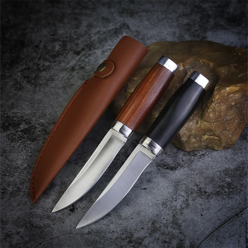 

Hand Knife Outdoor Camping Survival Knife Straight Knife Stainless Steel Wooden Handle Meat Knife Household Peeling Knife