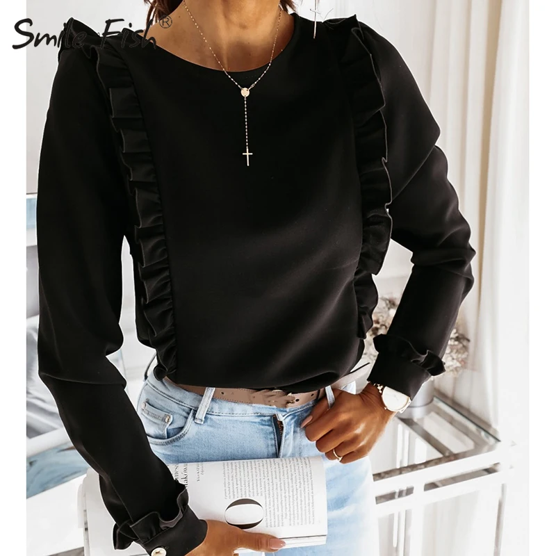 Женская офисная блузка с оборками и круглым вырезом рубашки хаки женские блузки