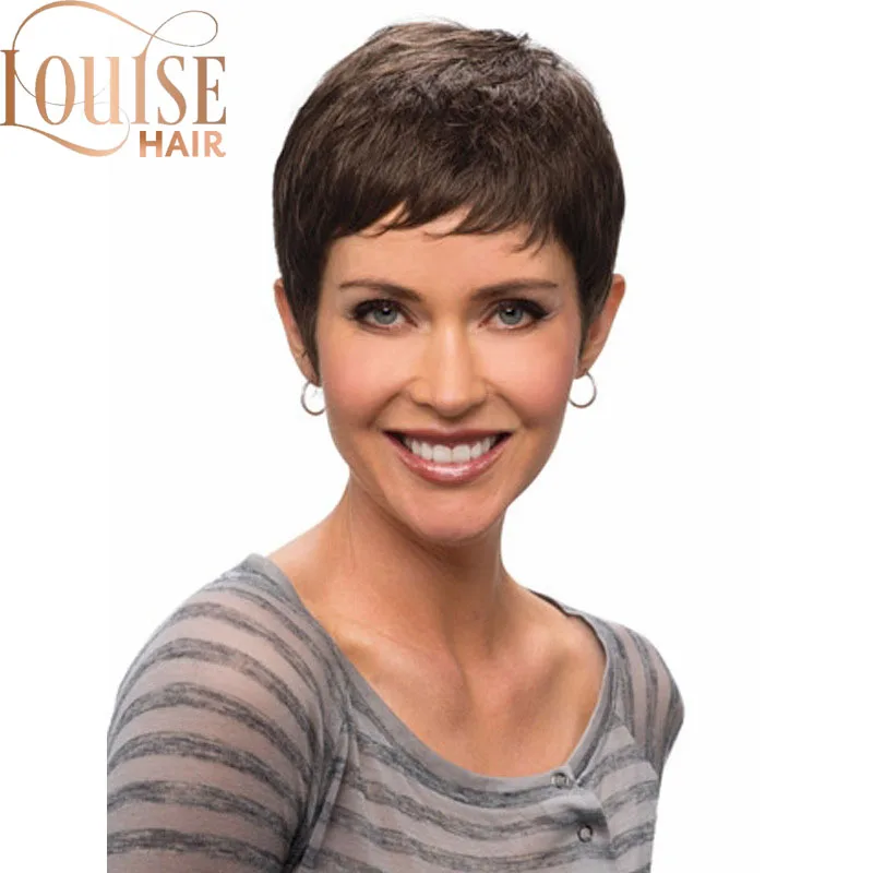 Louise Hair Pixie Cut прямые синтетические парики для черных женщин коричневые