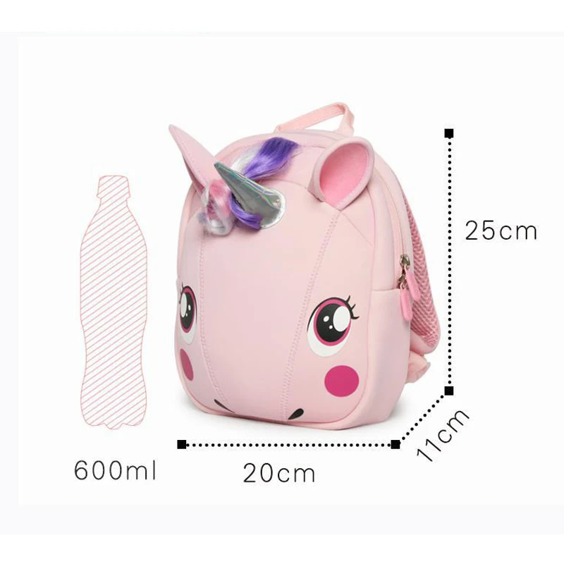 School Bag 3D Cartoon Animal Unicorn Neoprene Boy Student Kid Kindergarten Orthopedic Satchel for Girl Children Mochila Backpack