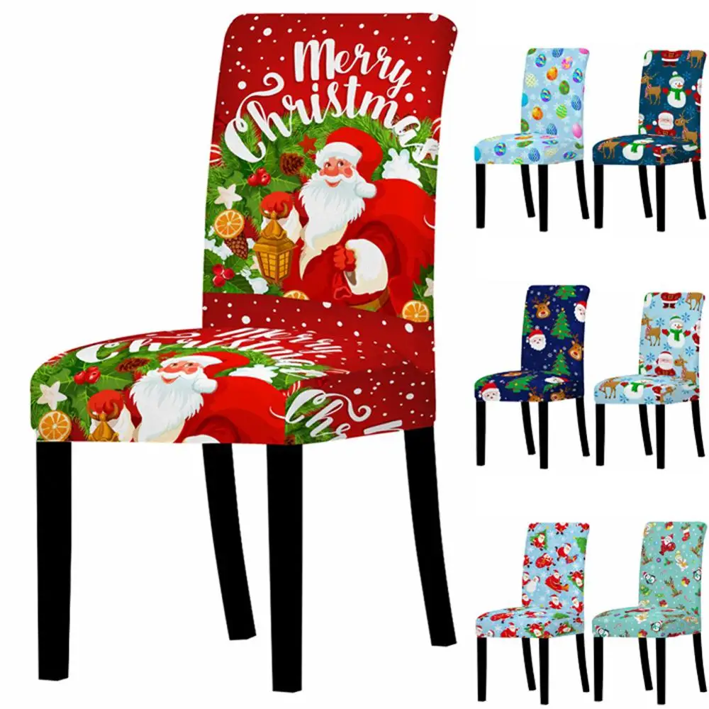 

3D Santa Claus Print Chair Cover for Dining Room Chairs Covers High Back Living Room for Christmas Chairs Party Decoration