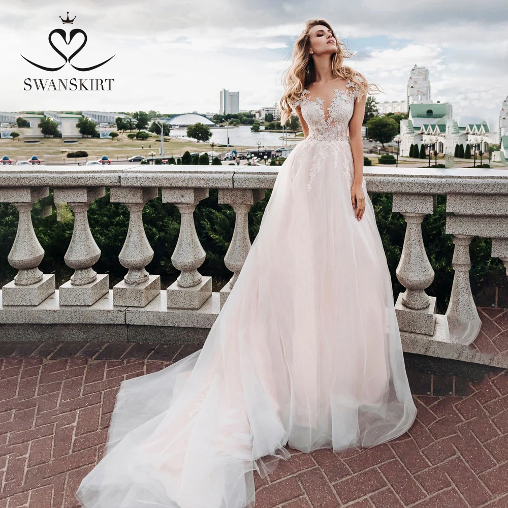 Гламурные Аппликации Свадебное платье 2019 Swanskirt Тюль А силуэт подгонянного