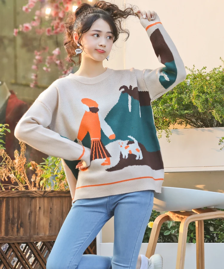 Осенний дизайн повседневный свободный женский Зимний пуловер свитера черный