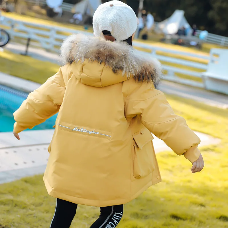 

Removable Hooded Thicken Big Children's Winter Down Jacket Solid Color Big Pocket Parkas Girls Snowsuit Children Outfits