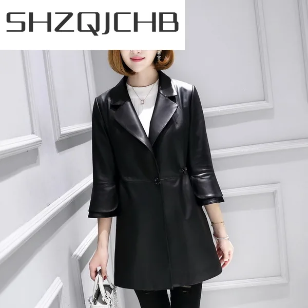 

SHZQ 100% Natural Sheepskin Coat Female Real Leather Trench Coat Genuine Leather Montone Jacket Women Spring Clothes LWL1439